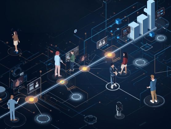 Illustration showing the future of experiential marketing in 2026 with interactive digital experiences and brand engagement.